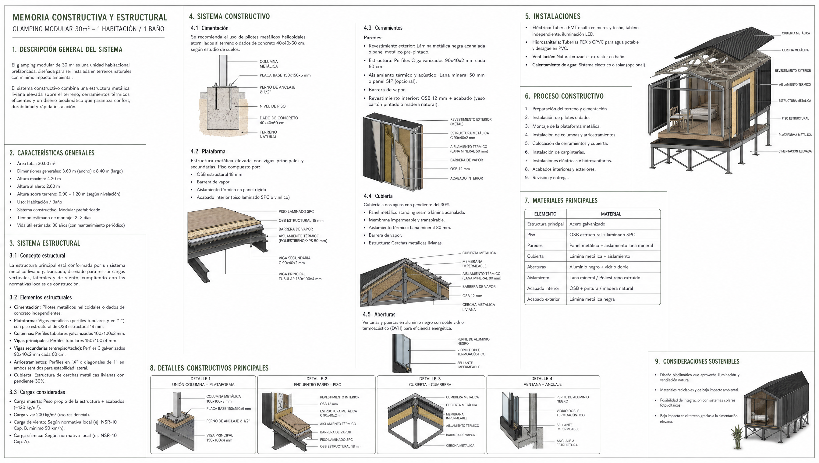 Memoria constructiva y estructural Glamping Andino 26 m2